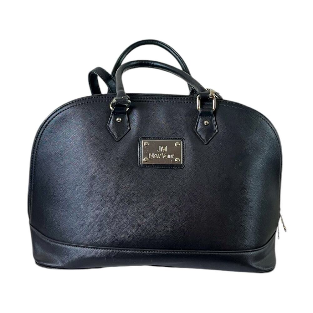 Joy Mangano New York Bag Satchel Crossbody Strap Black Handbag Saffiano Leather